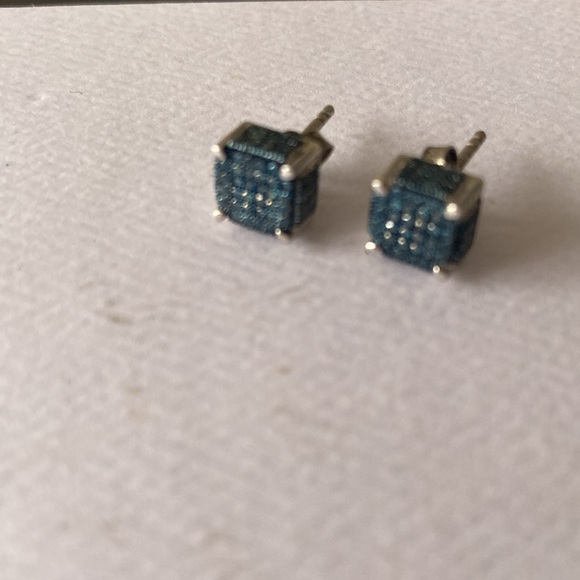 Petite Blue Diamond Earrings New - Picture 2 of 10